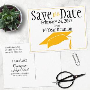 Reunion Class Save The Date  Orange Graduation Cap Postcard
