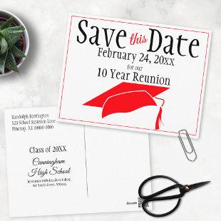 Reunion Class Save The Date Red Graduation Cap Postcard