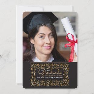Rich Gold Frame Photo Graduation Announcement