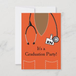 RN Black Nurse Graduation Invitation Scrub #32
