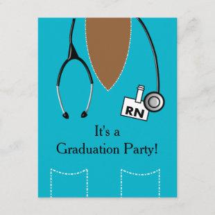 RN Black Nurse Graduation Invitation Scrub III