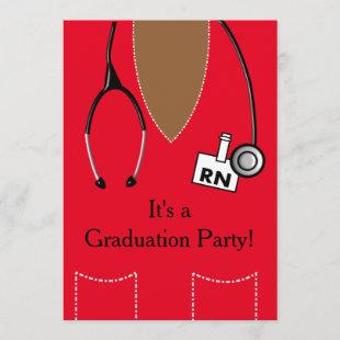 RN Black Nurse Graduation Red Scrub Top Invitation