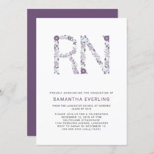 RN graduation celebration, floral nurse purple Invitation