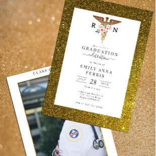 RN Nurse Floral Photo Graduation Invitation