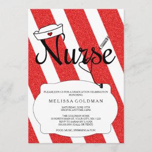 RN Nurse graduation invites fun red glitter design