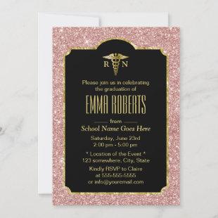 RN Nurse Graduation Party Modern Rose Gold Glitter Invitation