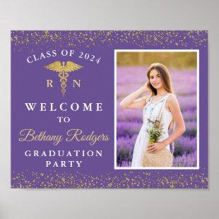RN Nursing Graduation Purple Gold Glitter Photo Poster