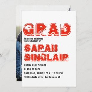 Rock Grunge Typography Graduation Party Photo Invitation