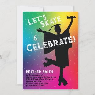 Roller Skating Graduation Party Rainbow Silhouette Invitation