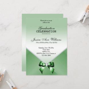 Romantic Diamonds & Emerald Bow Graduation  Invitation