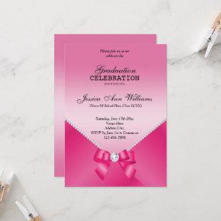 Romantic Diamonds & Pink Bow Graduation  Invitation