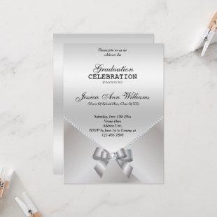 Romantic Diamonds & Silver Bow Graduation Invitation