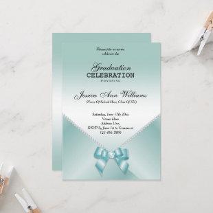 Romantic Diamonds & Teal Gold Bow Graduation    Invitation