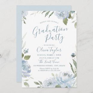 Romantic garden dusty blue floral graduation party invitation