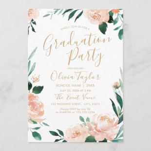 Romantic garden watercolor floral graduation party invitation