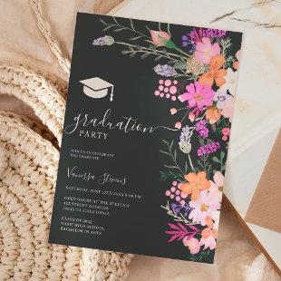 Romantic pastel wild flowers spring graduation invitation