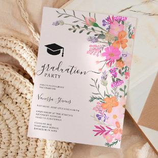 Romantic pastel wild flowers spring graduation invitation