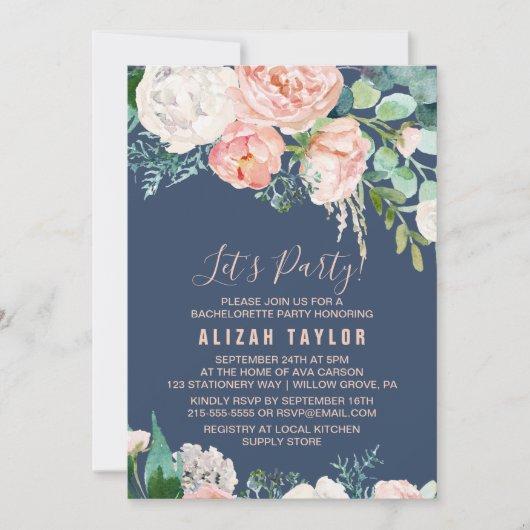 Romantic Peony Flowers | Blue Let's Party Invitation