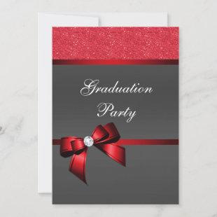 Romantic Red & Black Graduation Party      Invitation