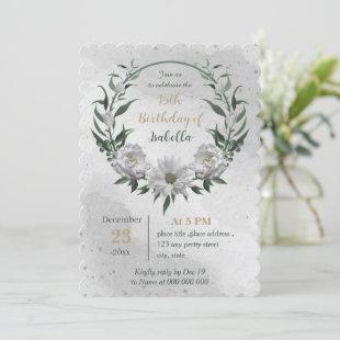 romantic white flowers botanical birthday invitation