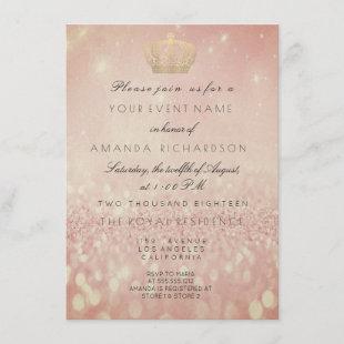 Rose BlushGlitter  Crown Royal Glitter 16th Bridal Invitation