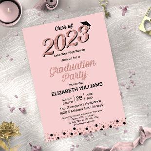 Rose Foil Script Confetti Graduation Party Pink  Invitation