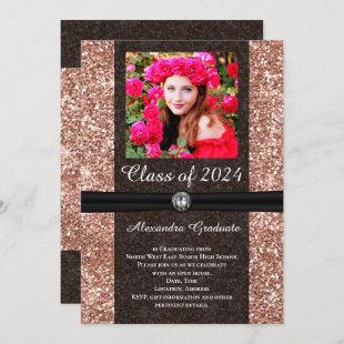 Rose Glitter Gem Photo Class of 2024 Graduation Invitation