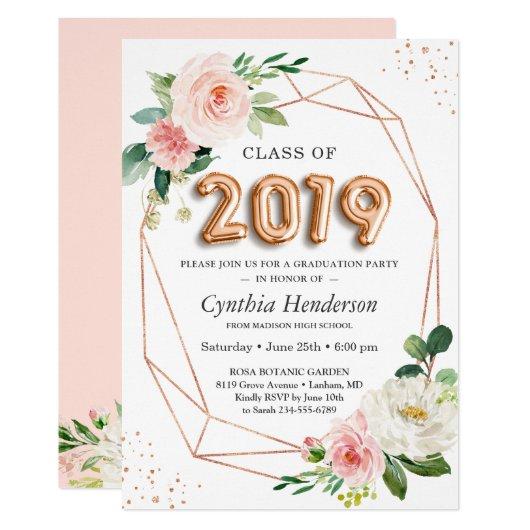 Rose Gold Balloon Font Class of 2019 Graduation Invitation