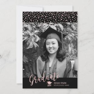 Rose gold & Black Confetti Photo Graduation Announcement