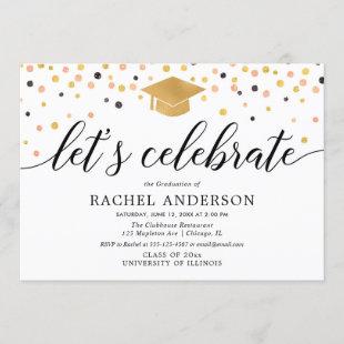 Rose gold black white confetti graduation party invitation