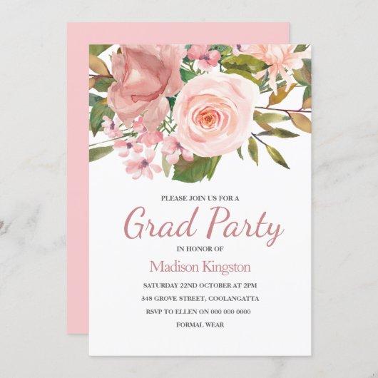 Rose Gold & Blush Flowers Graduation Party Invite