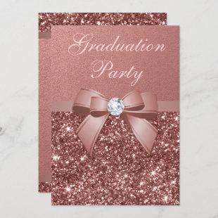 Rose Gold Blush Glitter Bow Graduation Party Invitation