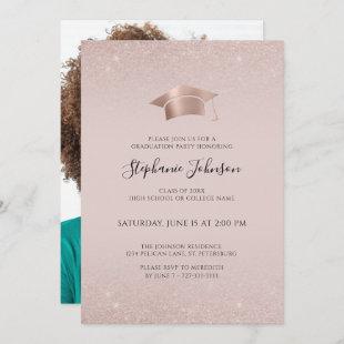Rose Gold Blush Pink Photo Graduation Party Invitation