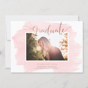 Rose gold blush pink typography graduation photo announcement
