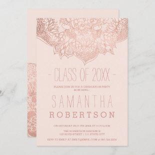 Rose gold boho floral mandala blush graduation invitation