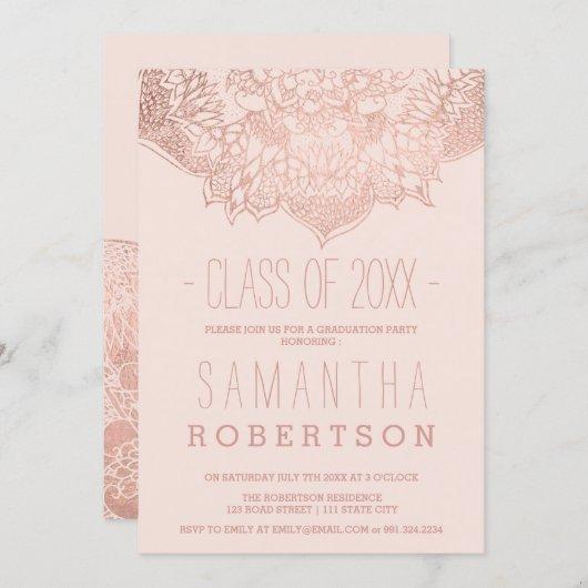 Rose gold boho floral mandala blush graduation invitation