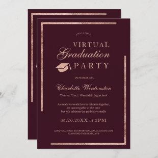 Rose gold burgundy photos virtual Graduation Invitation