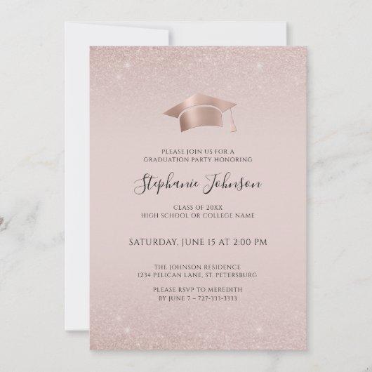 Rose Gold Cap and Tassel Blush Pink Grad Party Invitation