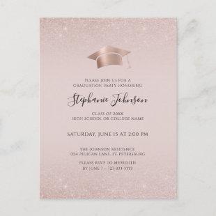 Rose Gold Cap and Tassel Blush Pink Grad Party Invitation Postcard