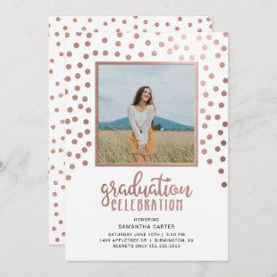 Rose gold confetti photo graduation celebration invitation