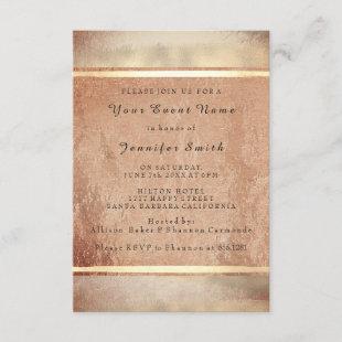 Rose Gold Copper Bridal 16th Silk Strokes Linen Invitation