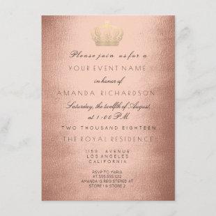 Rose Gold Copper Crown Royal Glitter 16th Bridal Invitation