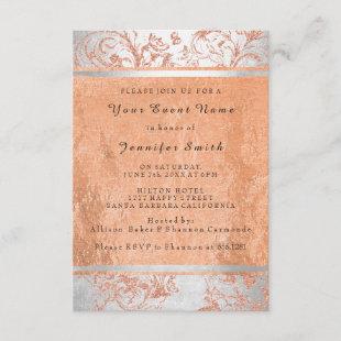 Rose Gold Copper Silver Damask Bridal 16th Wedding Invitation