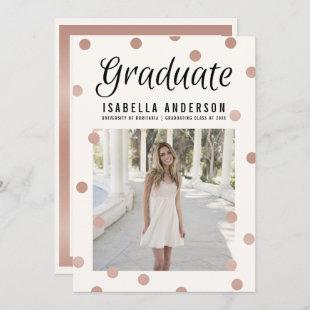 Rose Gold Dots & Stripes Modern Graduation Photo Invitation
