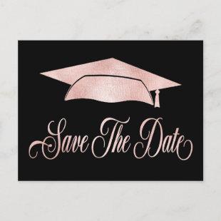 Rose Gold Elegant Graduation Cap Save The Date Announcement Postcard