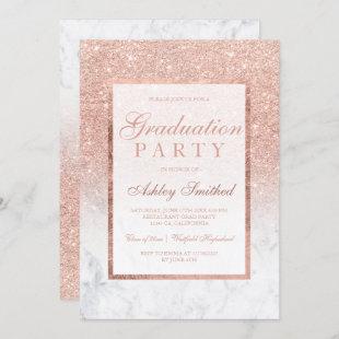 Rose gold elegant white marble Graduation party Invitation