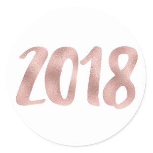 Rose gold faux foil 2018 stickers, round, small classic round sticker