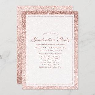 Rose Gold Faux Glitter Elegant Graduation Party Invitation