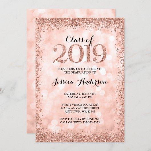 Rose Gold Faux Glitter Lights 2019 Graduation Invitation