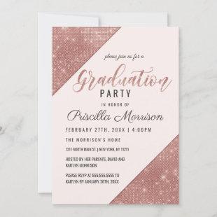 Rose Gold Faux Sparkling Glitter Sequin Graduation Invitation